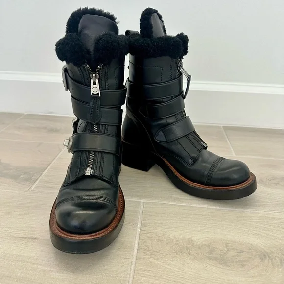 Coach Black Combat Boots with Silver Details - Picture 2 of 6